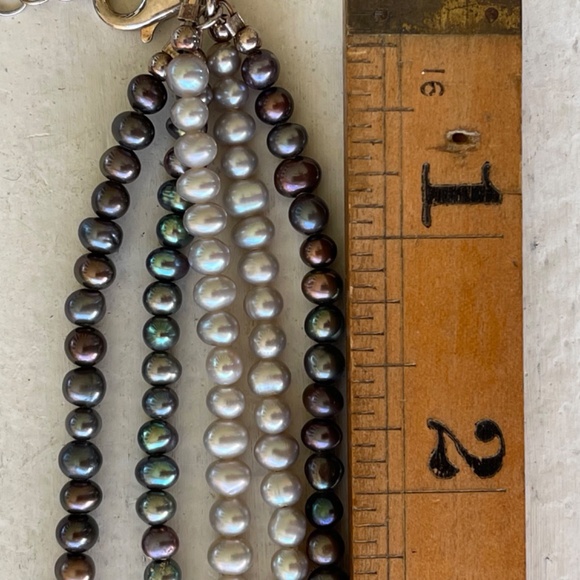 Silpada Necklace, 5 Strand Silver and Iridescent Purple Freshwater Pearl 16 in+ - Picture 5 of 8